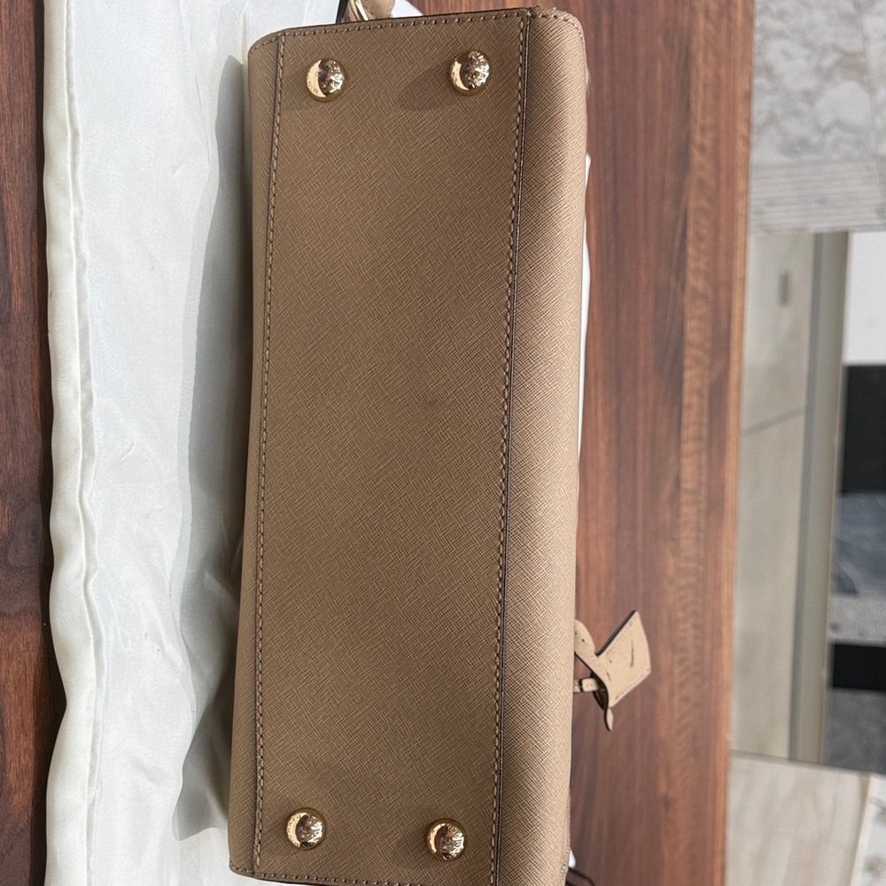 Michael Kors Saffiano Leather Satchel in Taupe - Picture 10 of 14